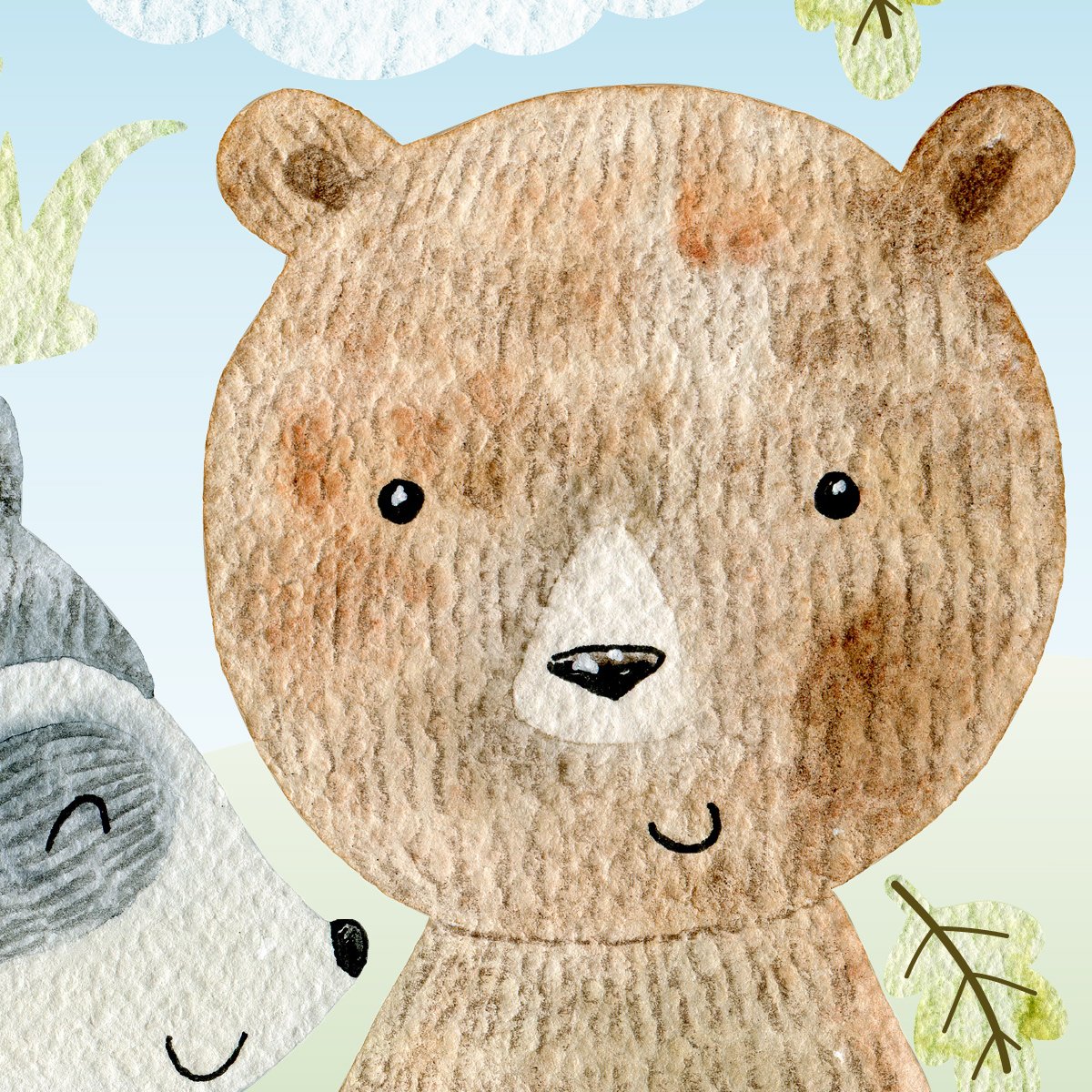 Naklejka na ścianę malowany brązowy niedźwiedź do pokoju rodzeństwa