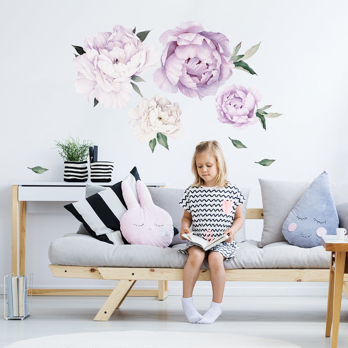 Naklejka na ścianę fioletowe piwonie do pokoju dziecięcego#kolor_fioletowy