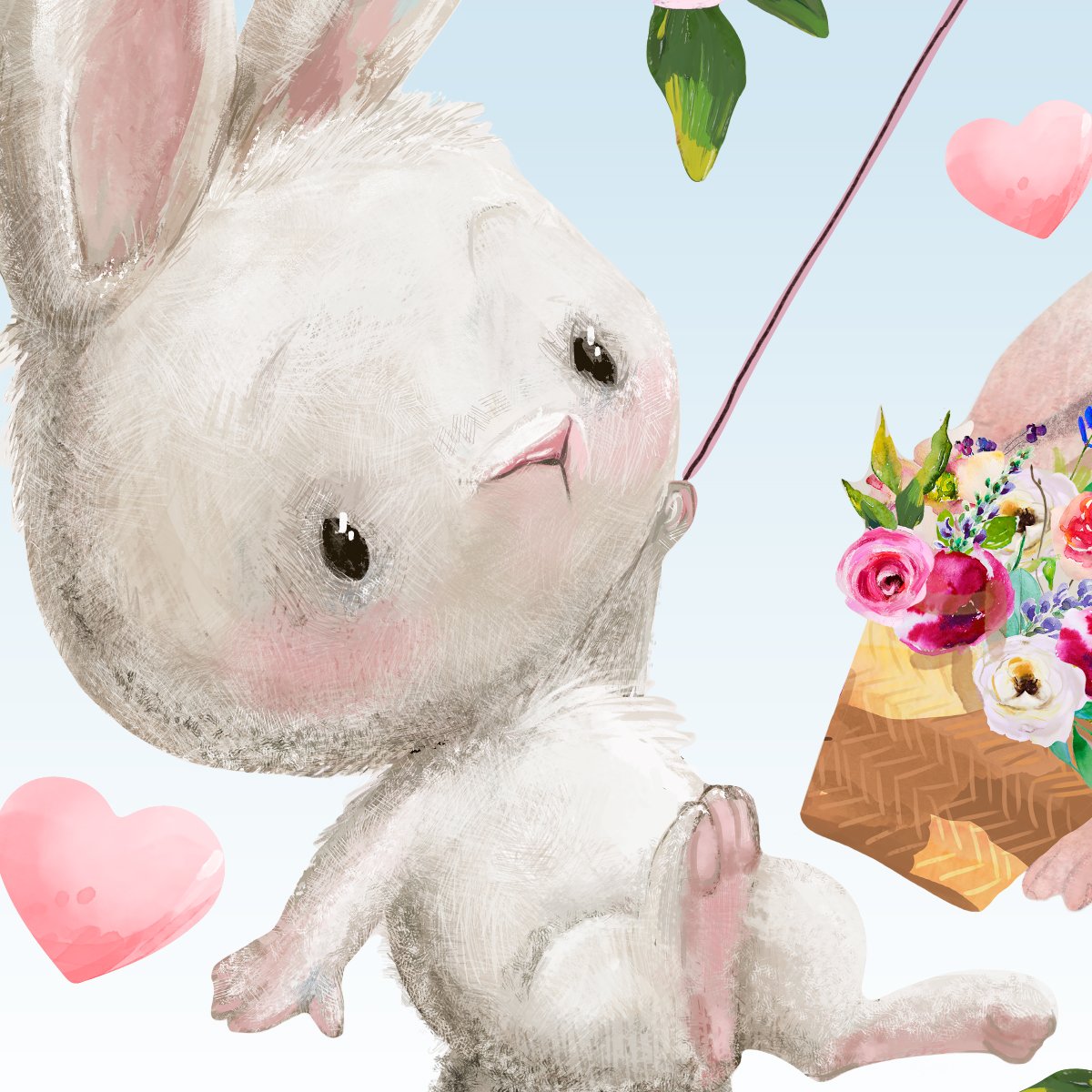 Kolorowa naklejka ścienna króliki i balony do pokoju dziewczynki