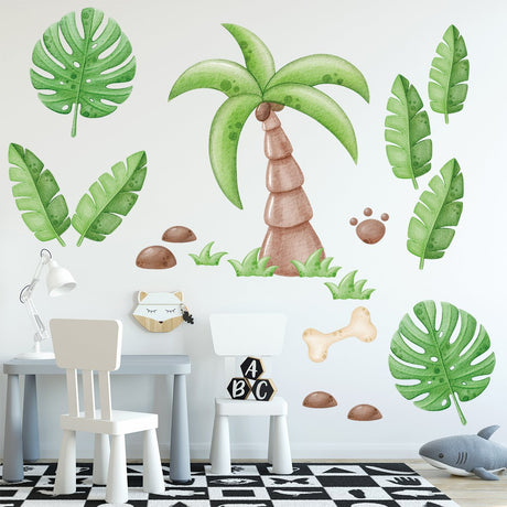 Naklejka na ścianę dla dzieci palma, liście i monstera