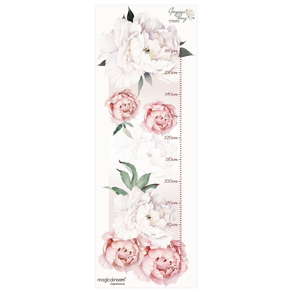 Naklejka ścienna miarka wzrostu do pokoju dziewczynki pastelowe piwonie#kolor_brzoskwiniowy