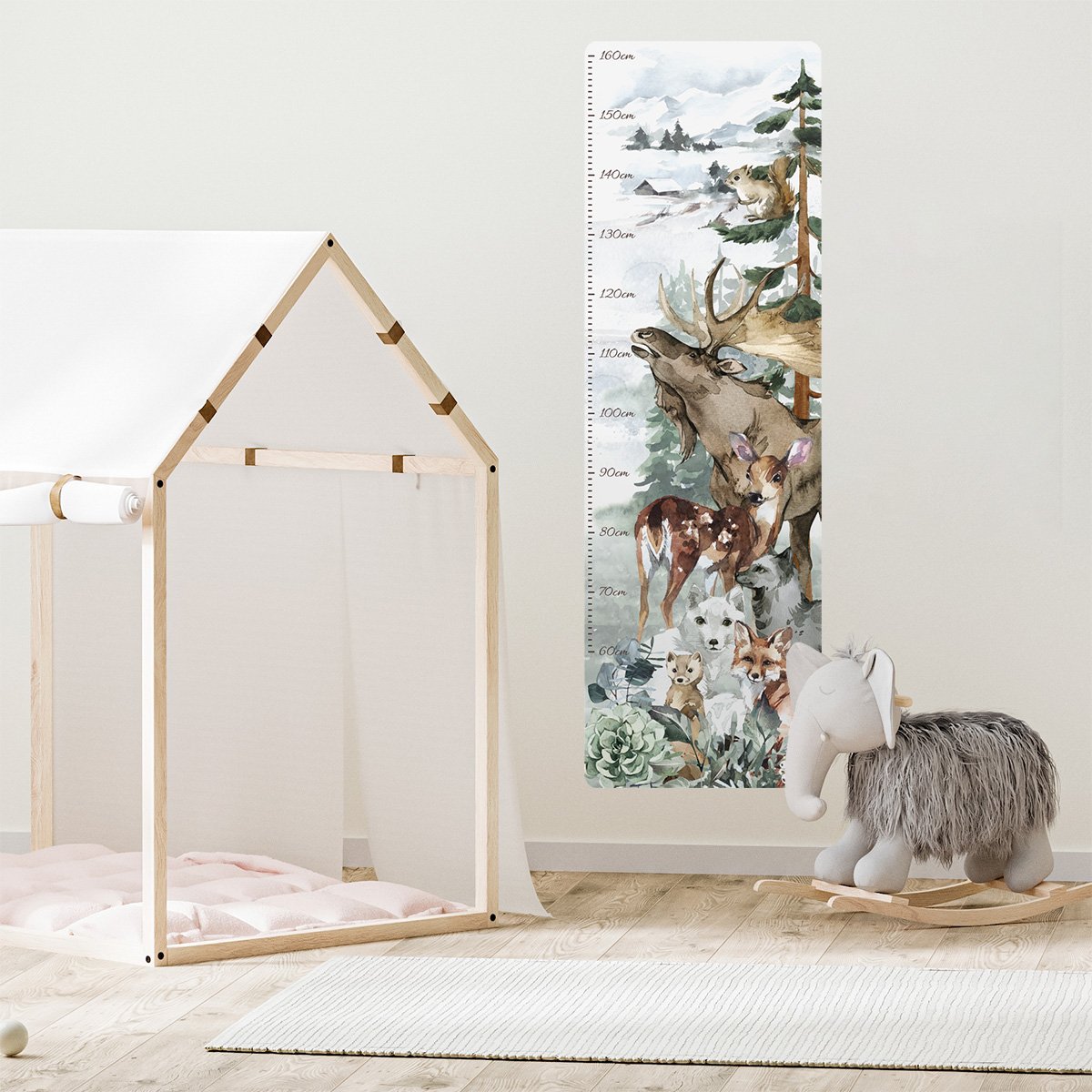 Naklejka ścienna miarka wzrostu las i zwierzęta leśne dla dzieci