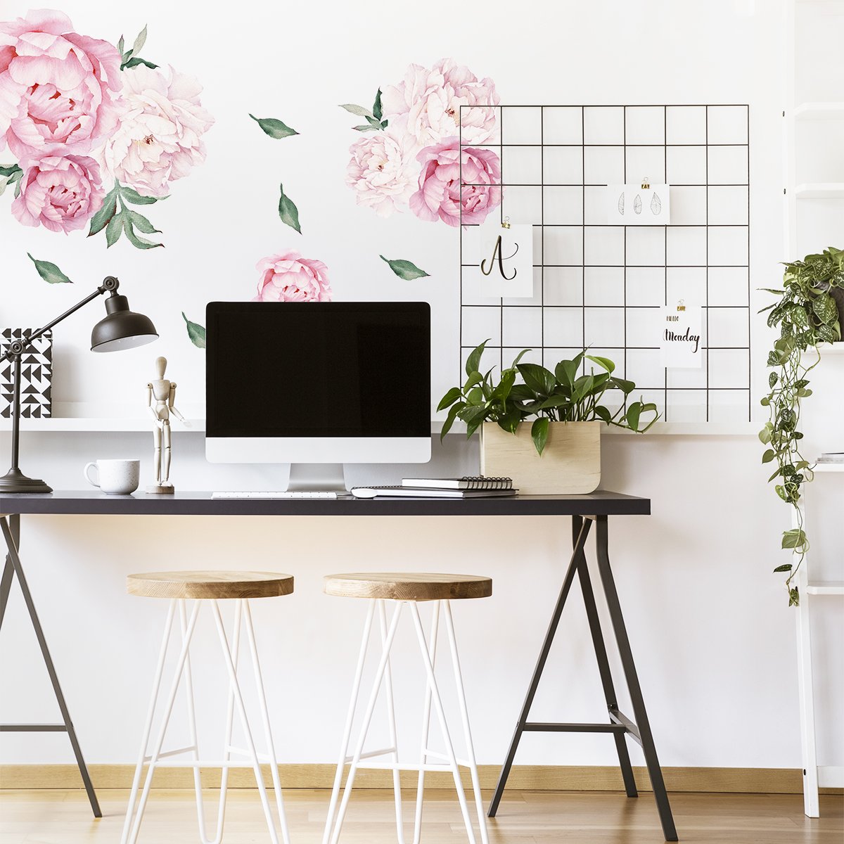 Naklejka na ścianę z pastelowymi kwiatami piwonii#kolor_rozowy-mix