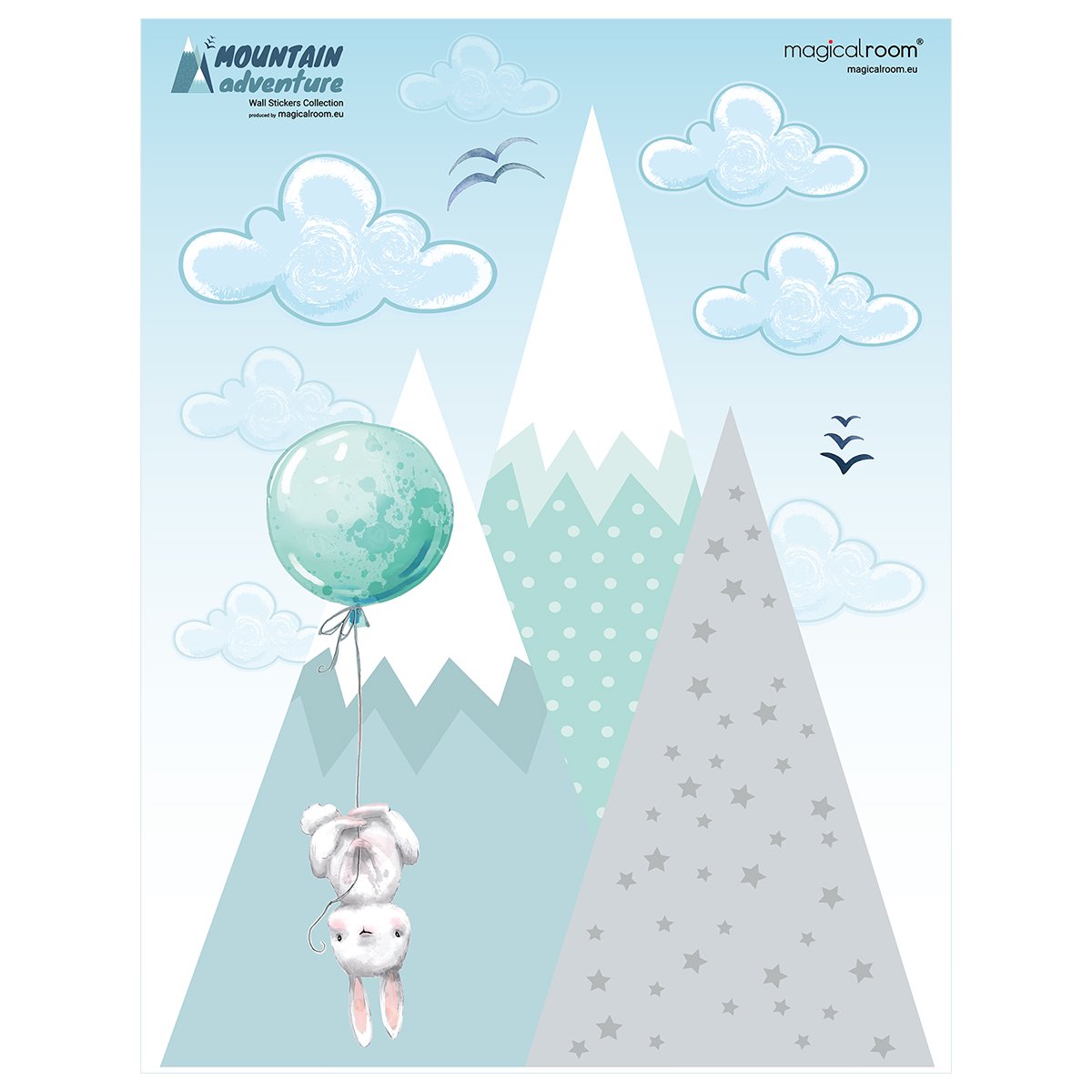 Naklejki balony i miętowe góry dla dzieci#kolor_mietowy