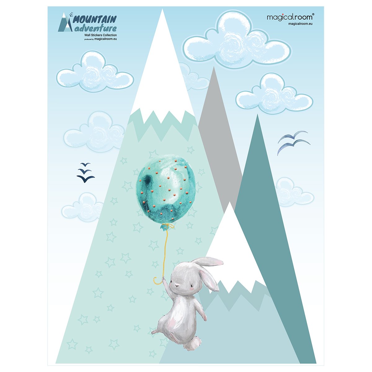 Naklejki ścienne balony i góry dla dzieci#kolor_mietowy