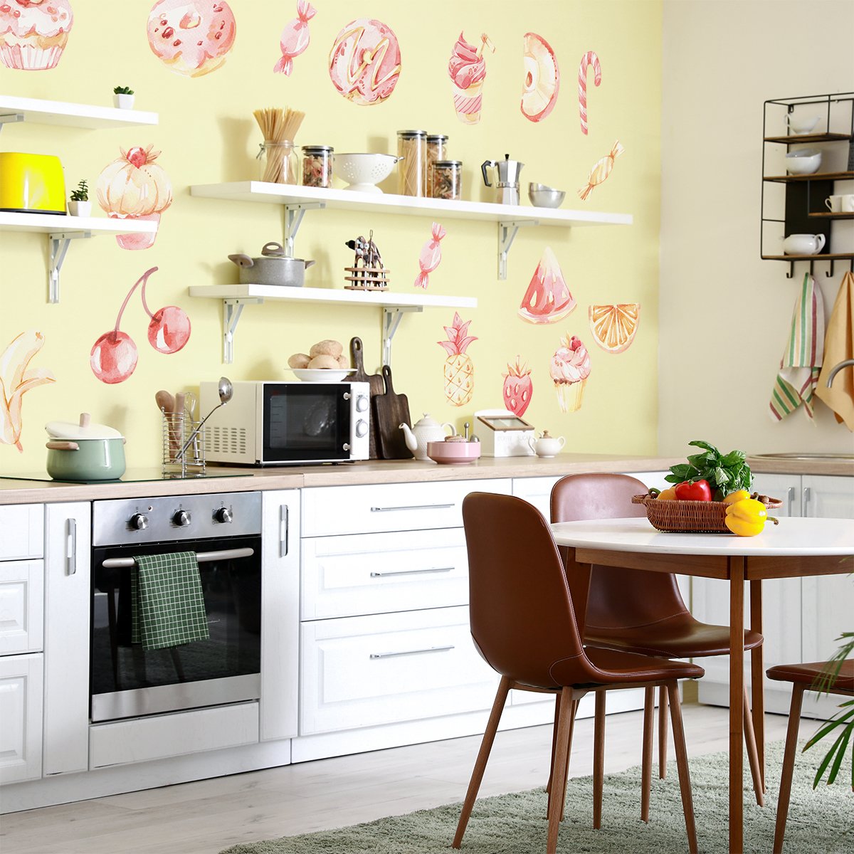 Naklejki na ścianę - ciasteczka, muffinki i owoce