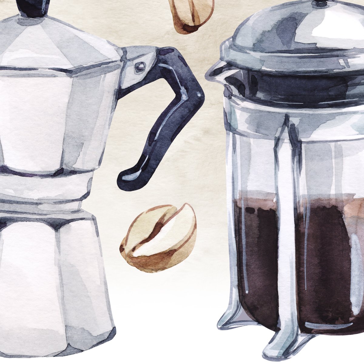 Naklejki na ścianę do kuchni czajnik, dzbanek i ziarenka kawy