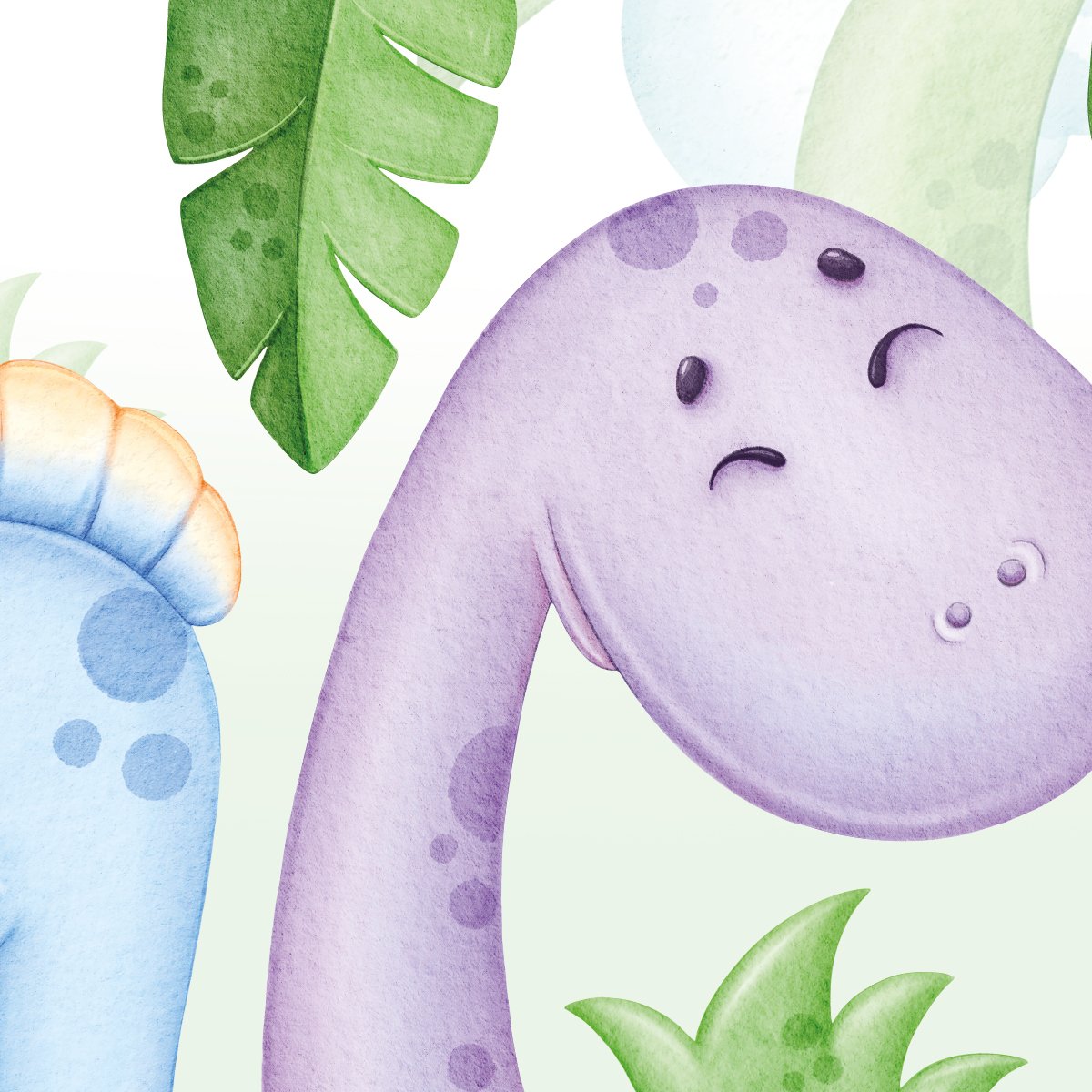 Naklejki na ścianę do pokoju małego chłopca bajkowe dinozaury i rośliny