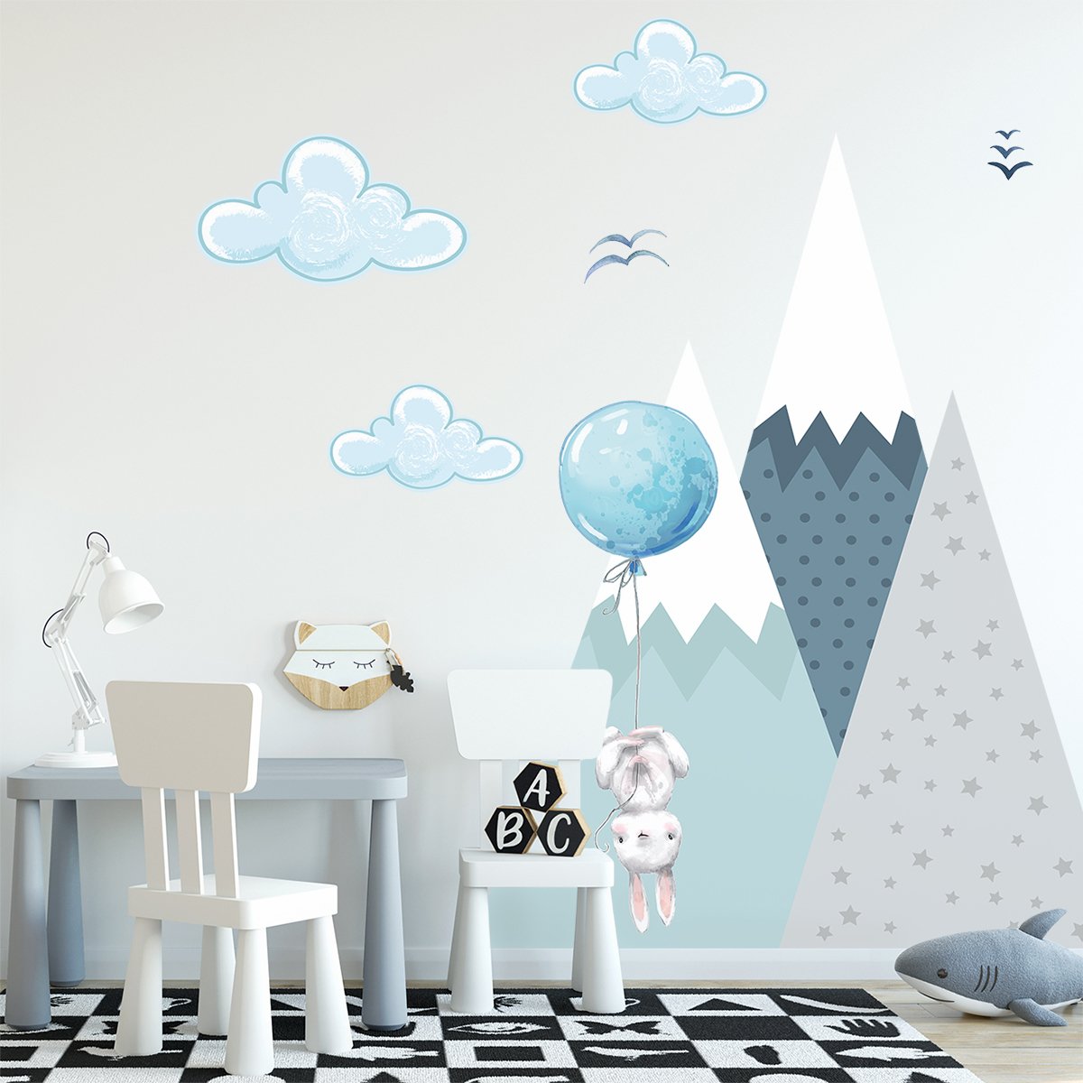 Naklejki ścienne dla chłopca góry i balony#kolor_niebieski