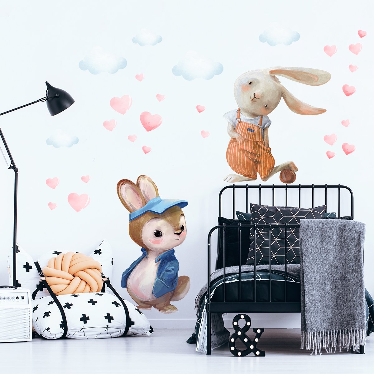 Naklejki na ścianę dla chłopca króliki i chmurki