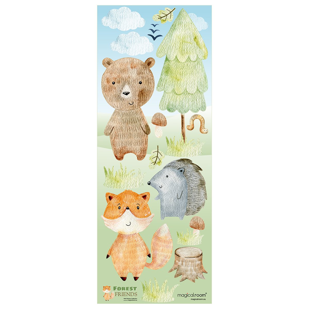 Naklejki na ścianę dla chłopca zielony las i zwierzęta leśne