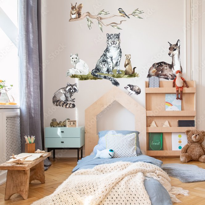 Naklejki na ścianę dla chłopca las i zwierzęta leśne