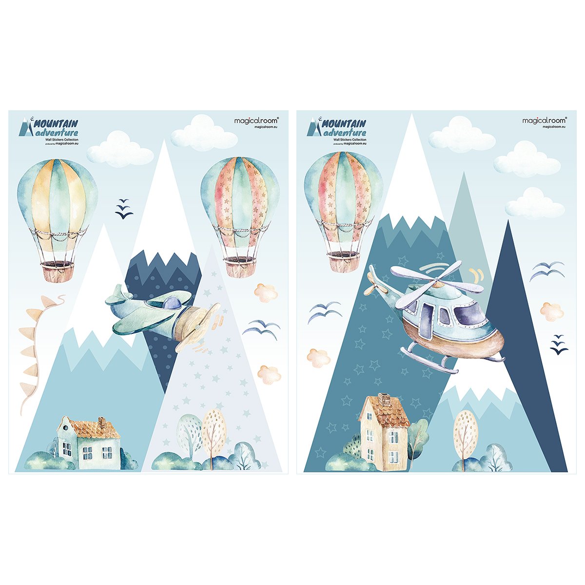 Naklejki ścienne dla dzieci góry i latające balony