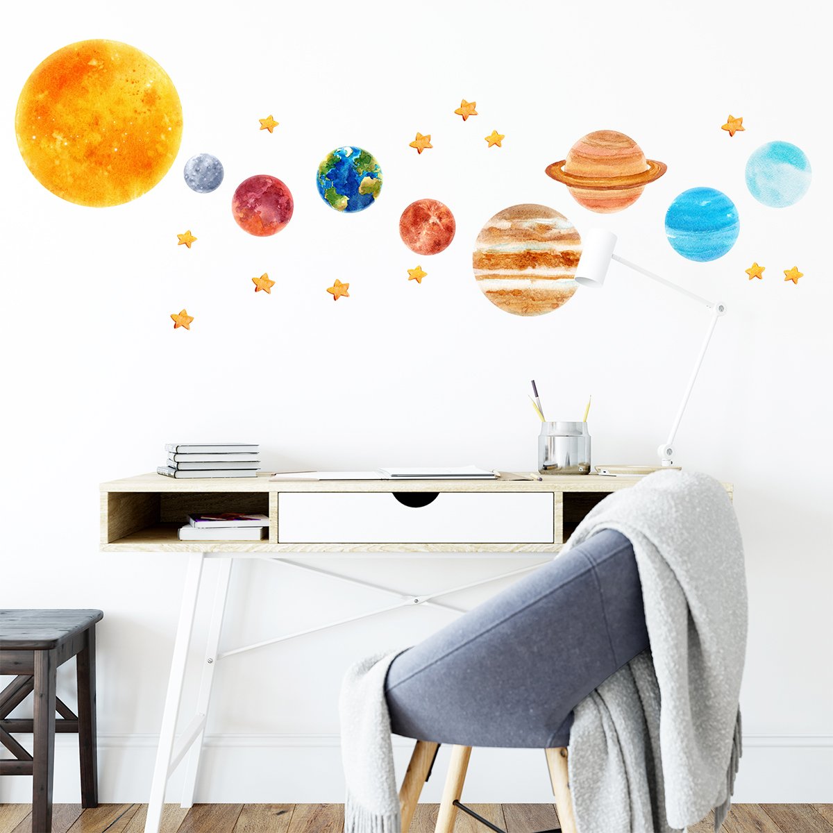 Naklejki dla dzieci układ słoneczny, kosmos, mars, ziemia, jupiter i uran