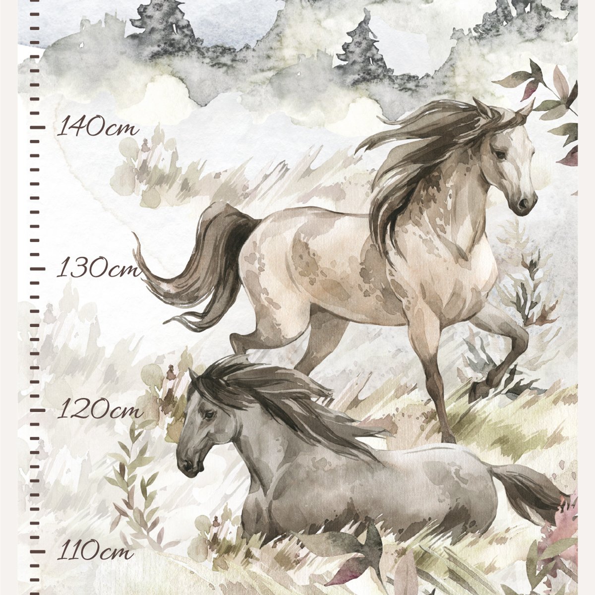 Naklejki na ścianę dla dzieci miarka wzrostu dzikie konie