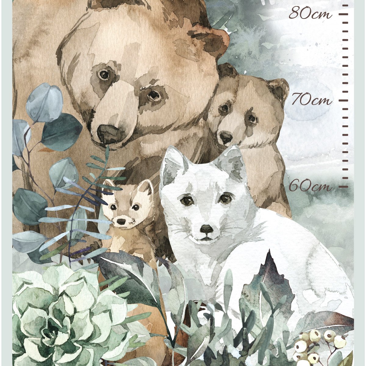 Naklejki na ścianę dla dzieci miarka wzrostu lis, kuna i niedźwiedź