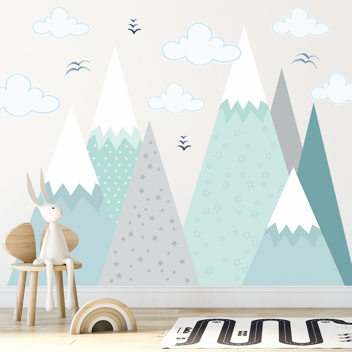 Naklejki na ścianę dla dziewczynki miętowe góry#kolor_mietowy