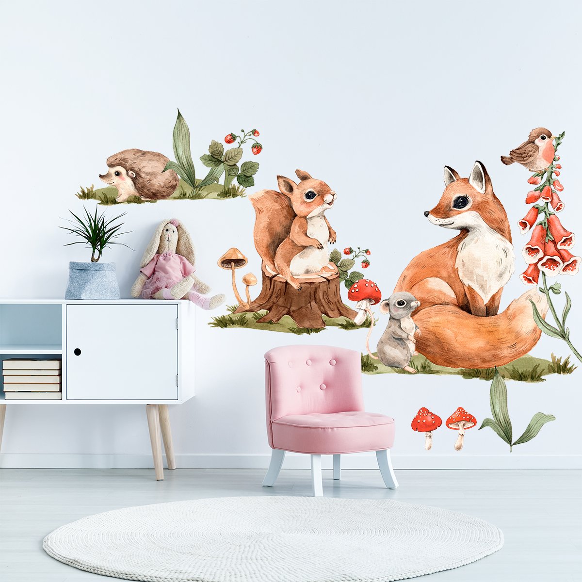 Naklejki dla dziewczynki zielony las i rudy lisek