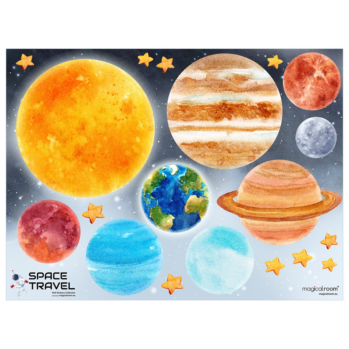 Edukacyjne naklejki na ścianę dla dziewczynki układ planet