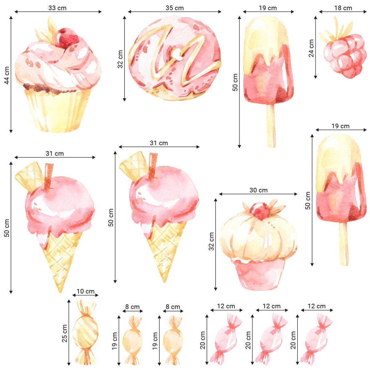 Naklejki na ścianę do cukierni z ciasteczkami lodami i cukierkami