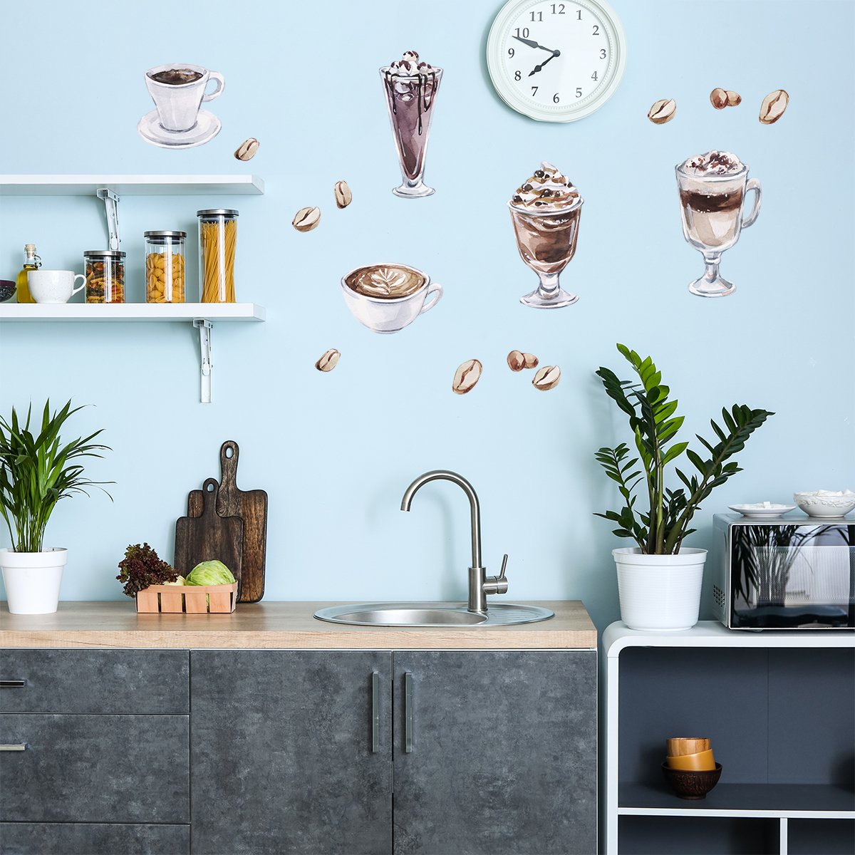 Naklejki na ścianę do kuchni - kawa i ziarenka