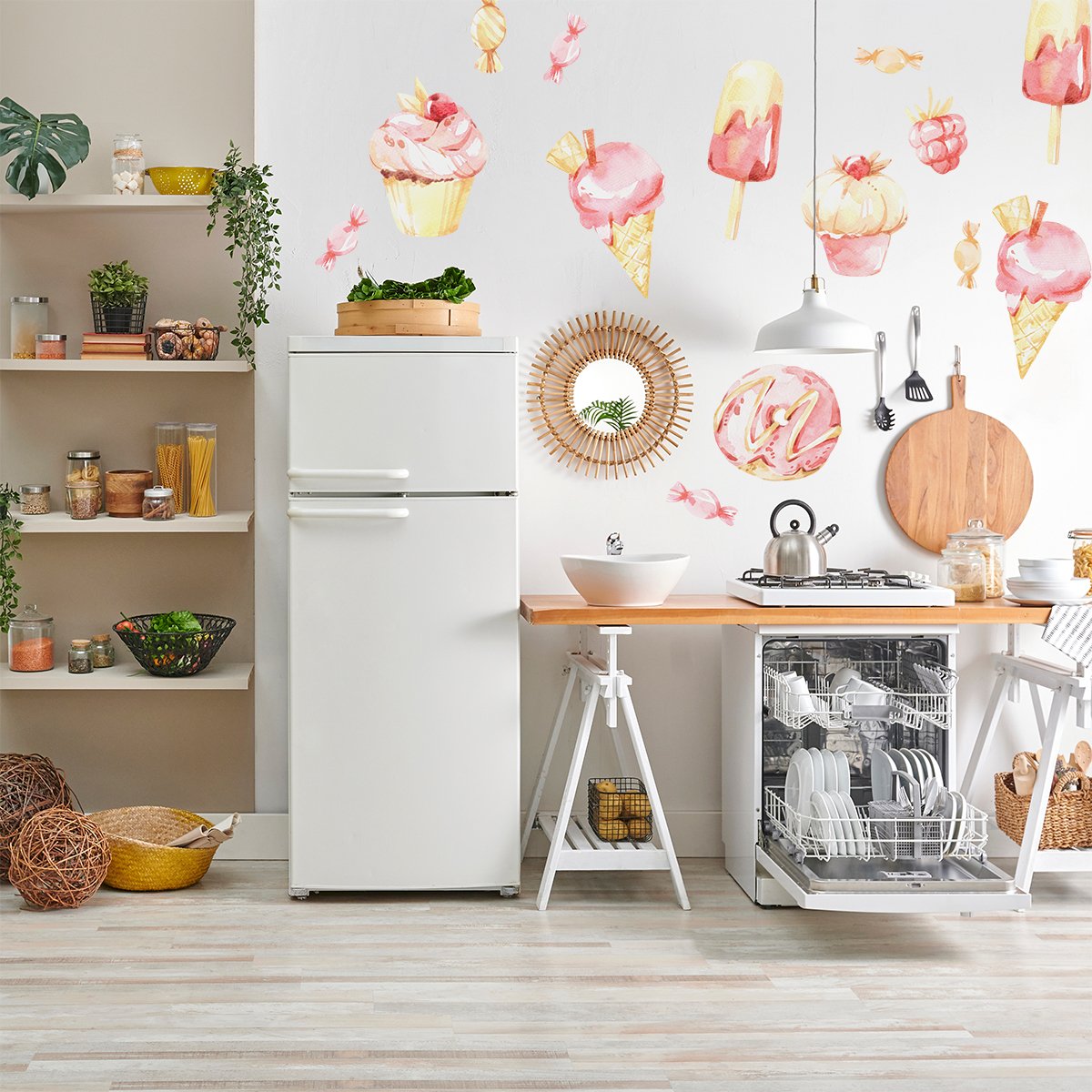 Naklejki na ścianę do kuchni z lodami i babeczkami