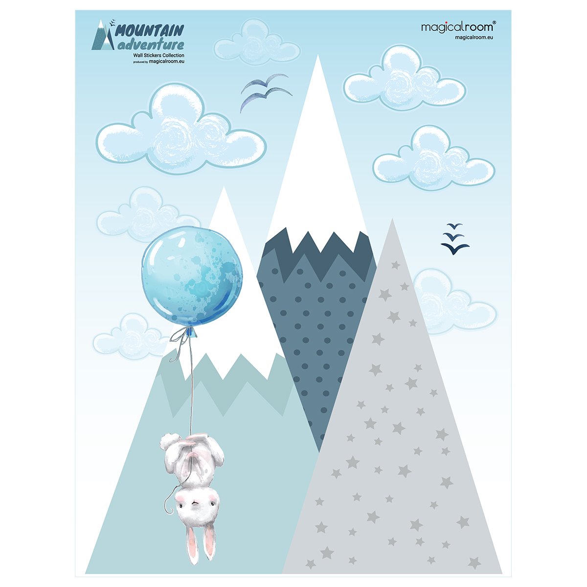 Naklejki do pokoju dzieci niebieskie góry i króliki#kolor_niebieski