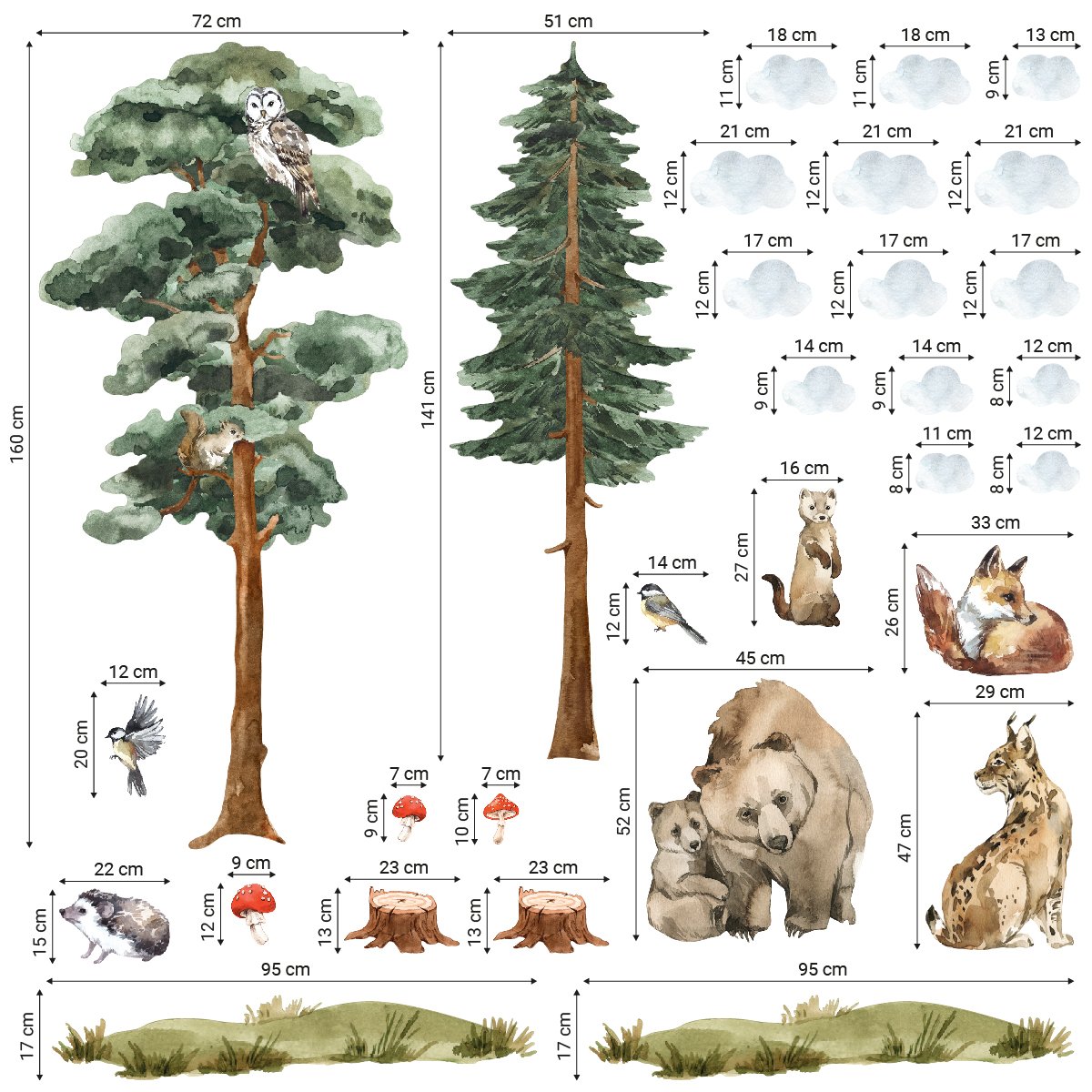 Naklejki na ścianę do pokoju dziecka las i zwierzęta leśne