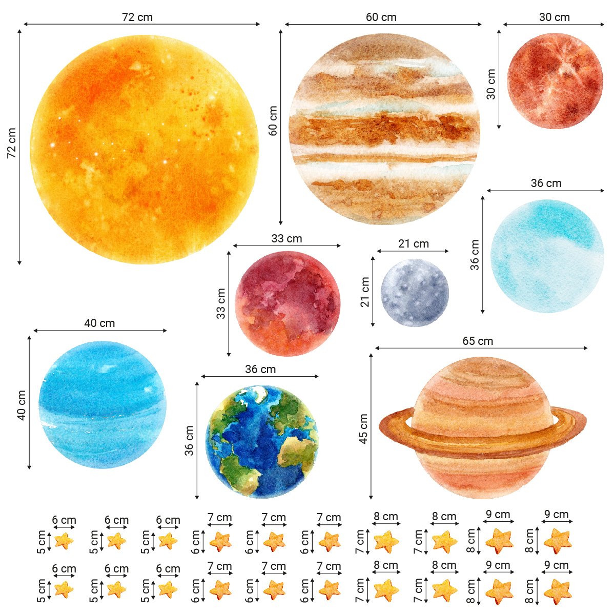 Duże naklejki na ścianę do przedszkola kosmos, planety, ziemia, mars, wenus, słońce i gwiazdy