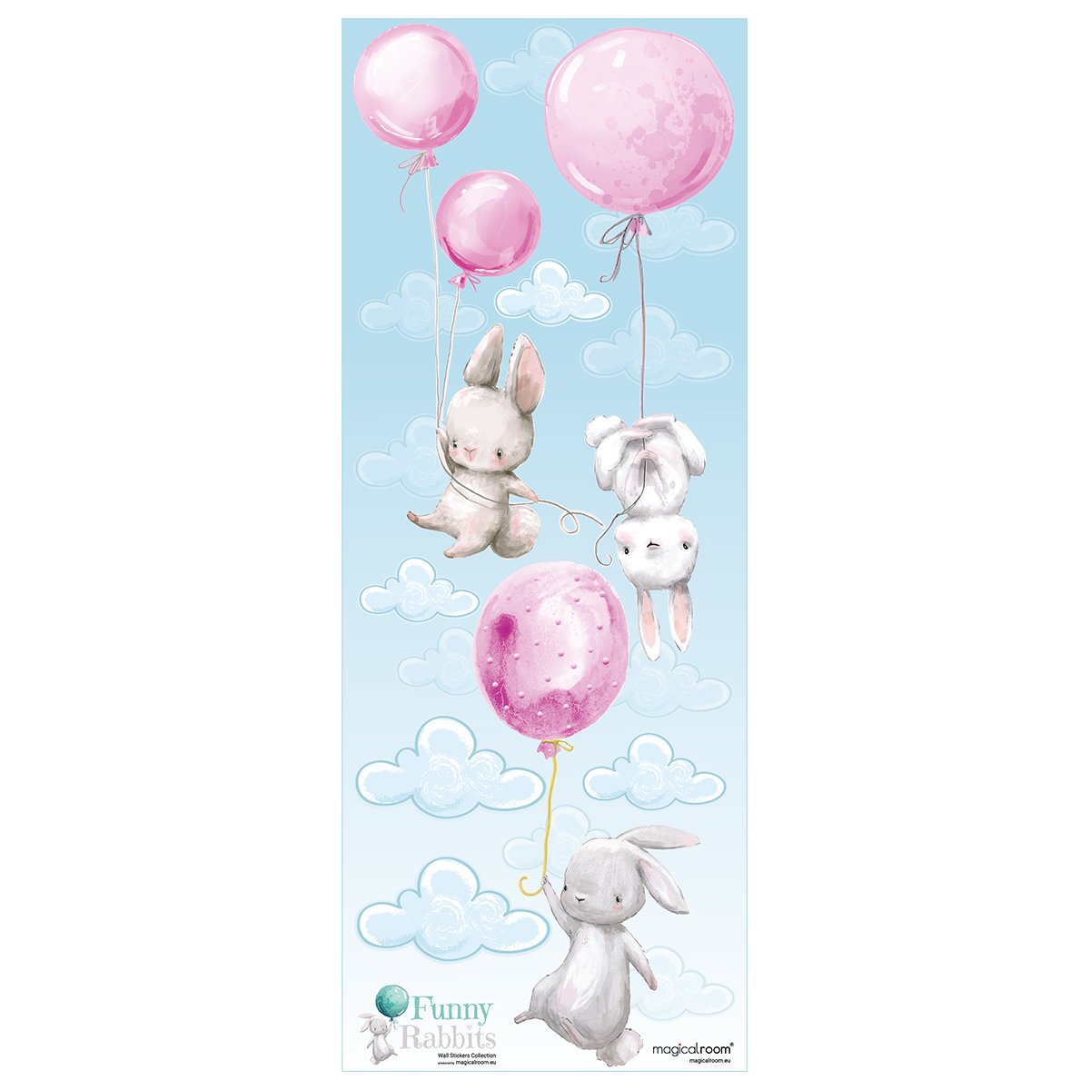 Naklejki na ścianę króliki z różowymi balonami#kolor_rozowy