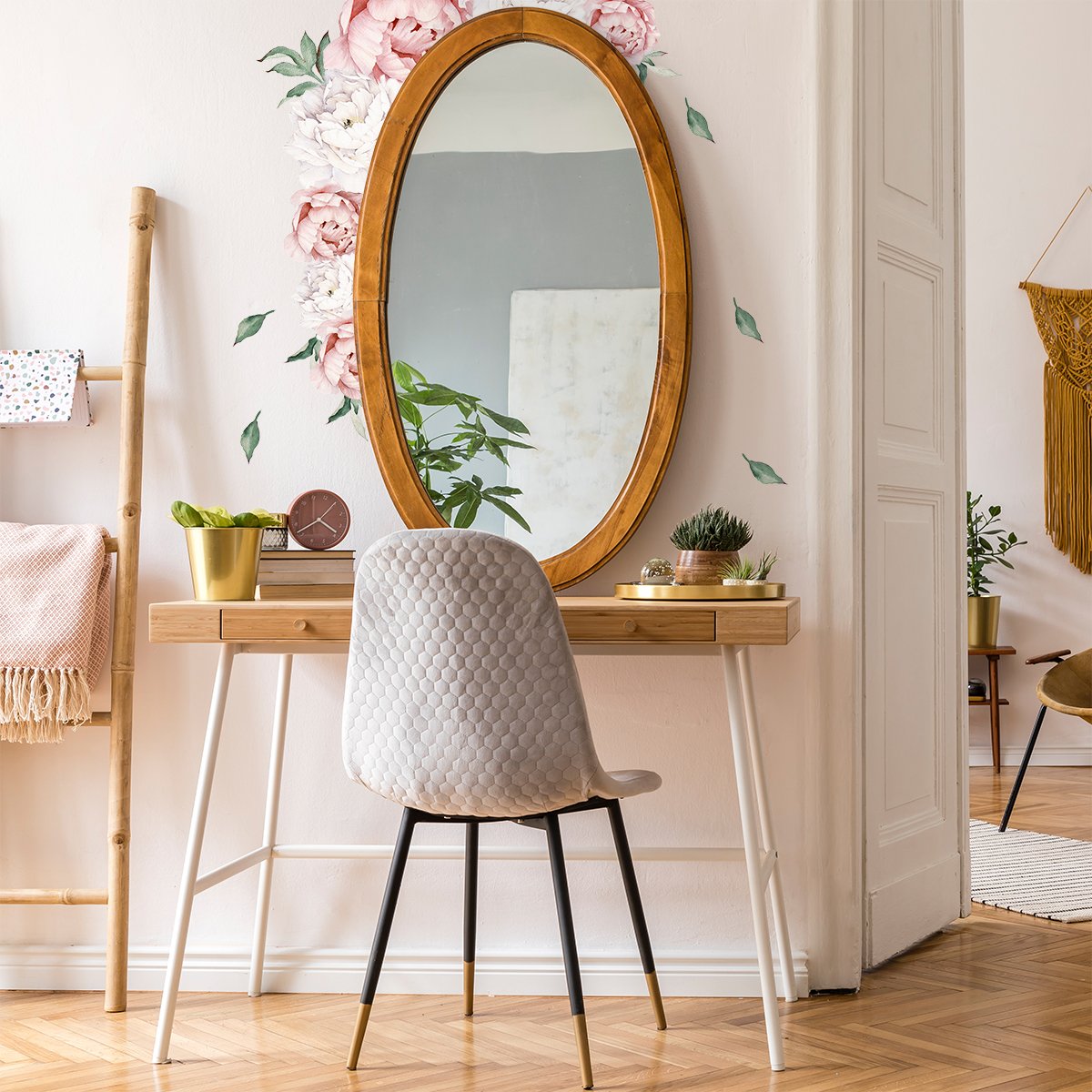 Naklejki na ścianę - kwiaty piwonii#kolor_brzoskwiniowy