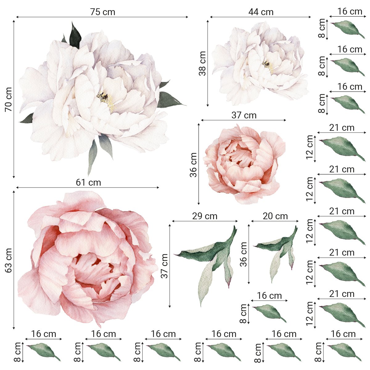 Naklejki na ścianę białe kwiaty piwonie do pokoju dziecięcego#kolor_brzoskwiniowy