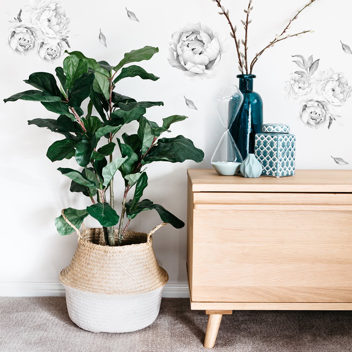 Naklejki na ścianę szare kwiaty piwonie do przedpokoju#kolor_szary