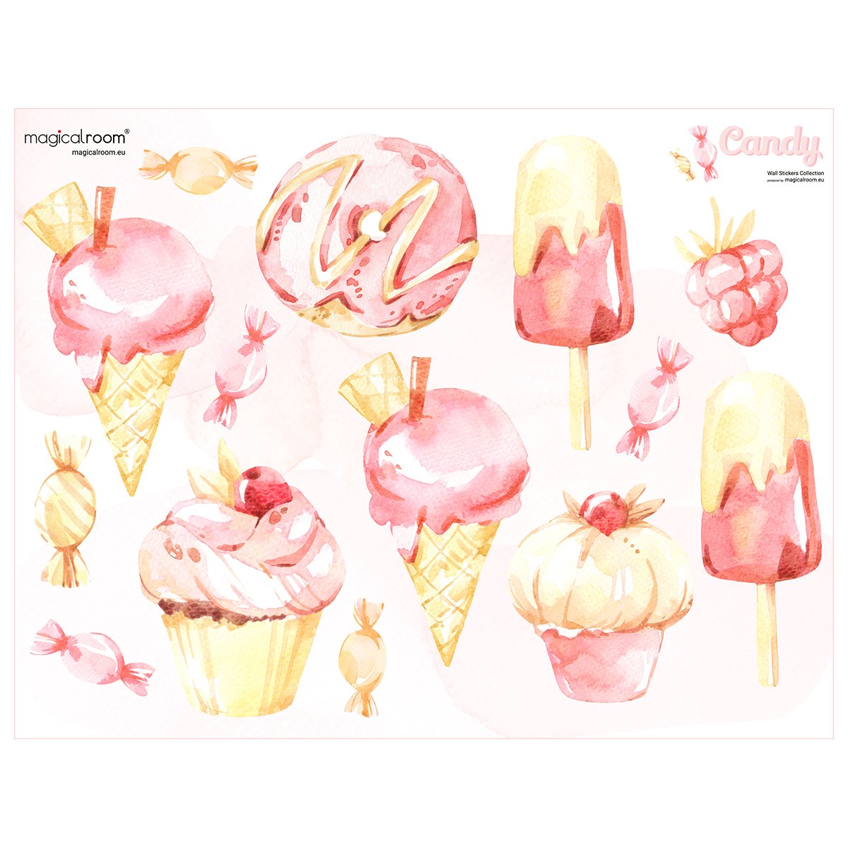 Naklejki na ścianę lody na patyku, rożki i muffinki do lodziarni