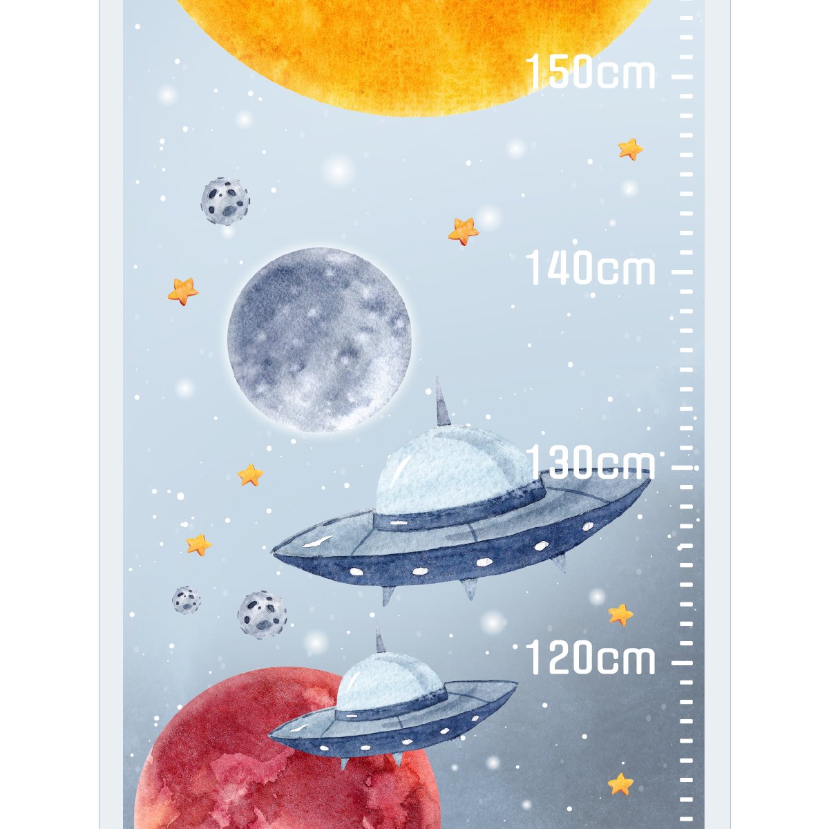 Naklejki na ścianę  dla chłopca miarka wzrostu kosmos, ufo, słońce i mars