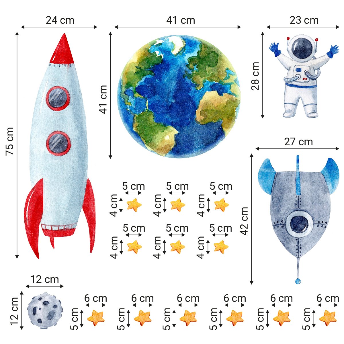 Naklejki na ścianę do pokoju chłopca astronauta, kosmos, rakieta i gwiazdki