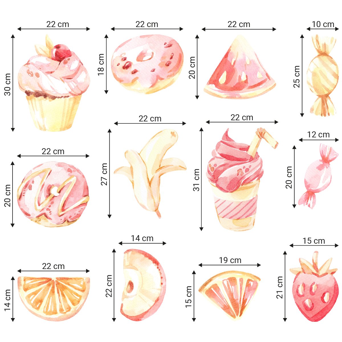 Naklejki na ścianę babeczki i owoce do kuchni