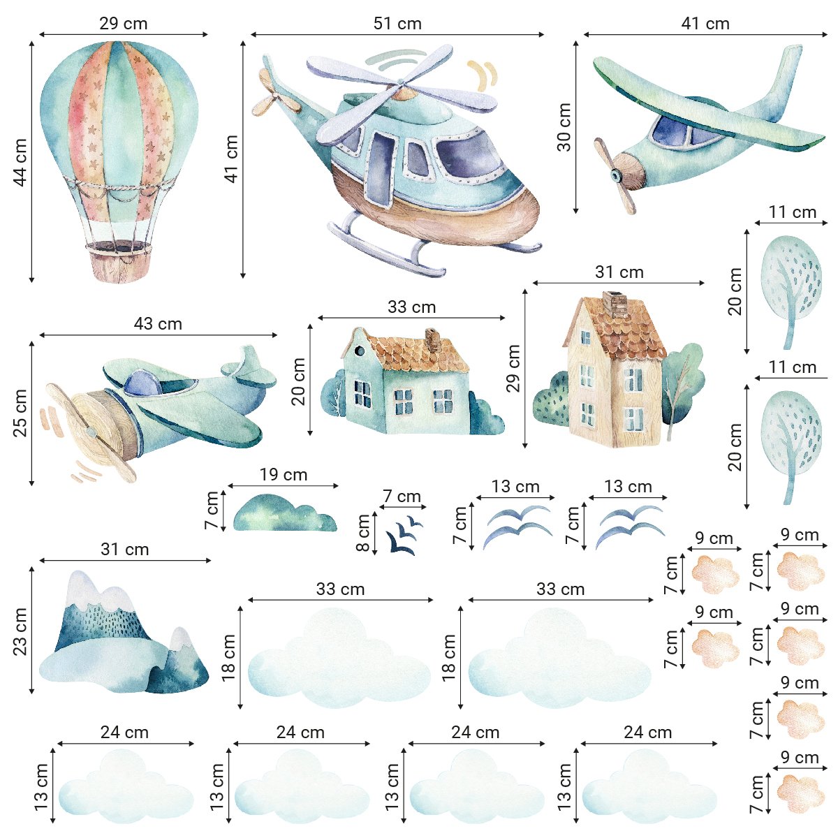 Naklejki na ścianę chmurki i samoloty
