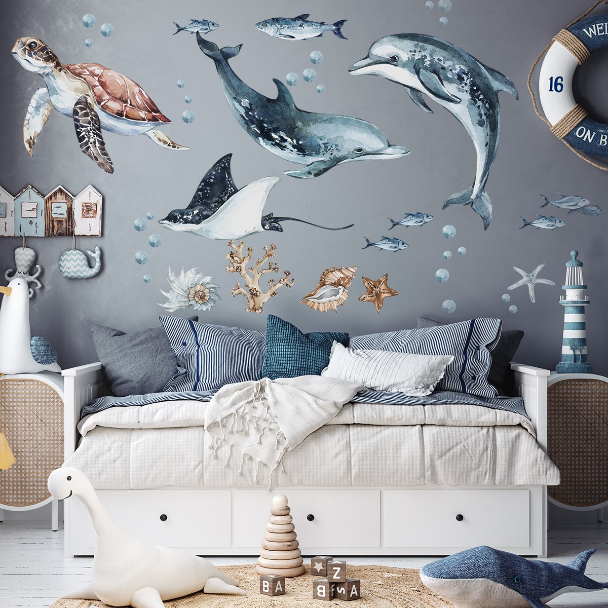 Naklejki na ścianę dla dzieci delfin żółw