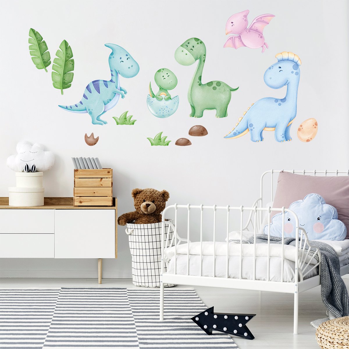 Kolorowe naklejki na ścianę dla maluszka bajkowe dinozaury