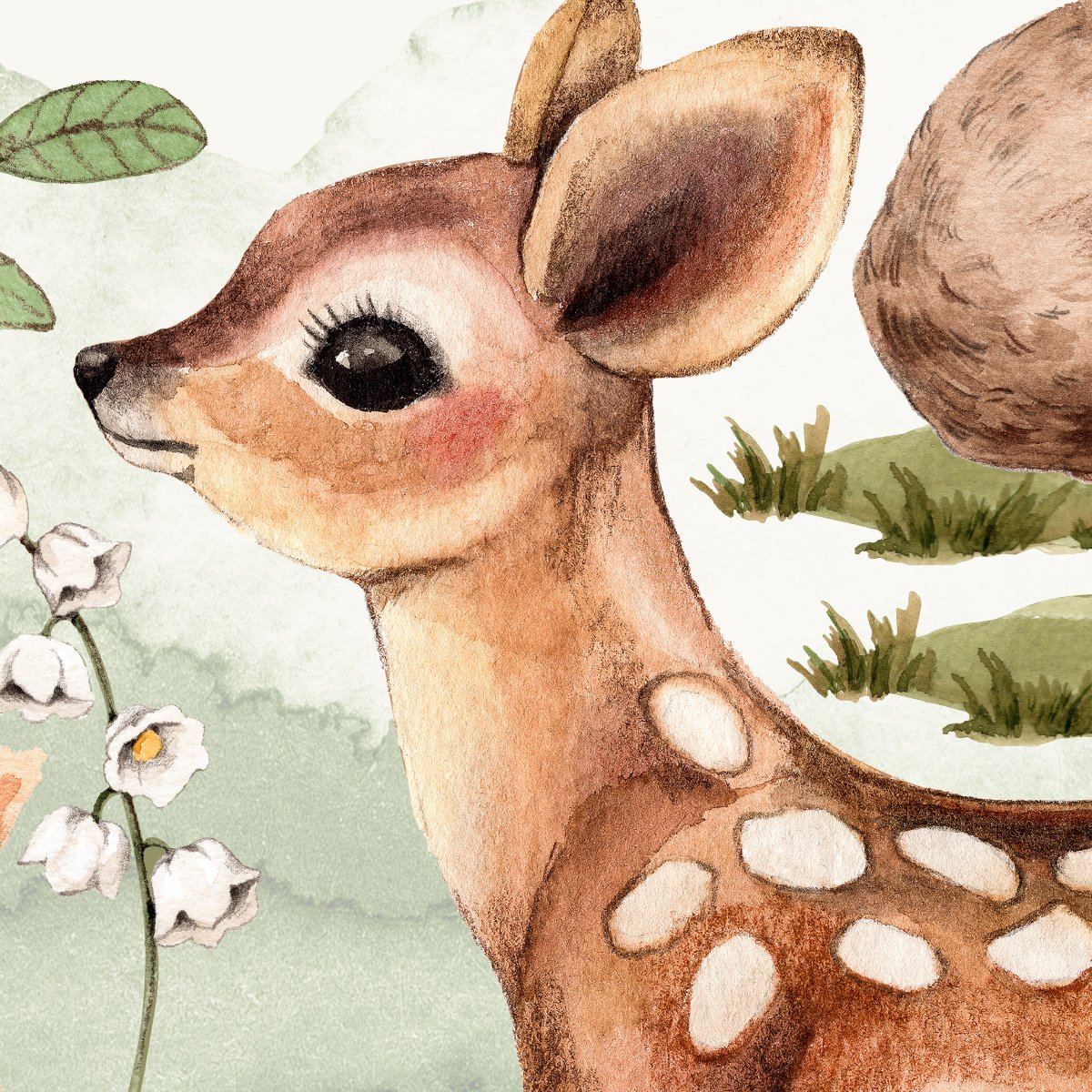 Naklejki na ścianę dla dzieci zielona łąka i sarenka