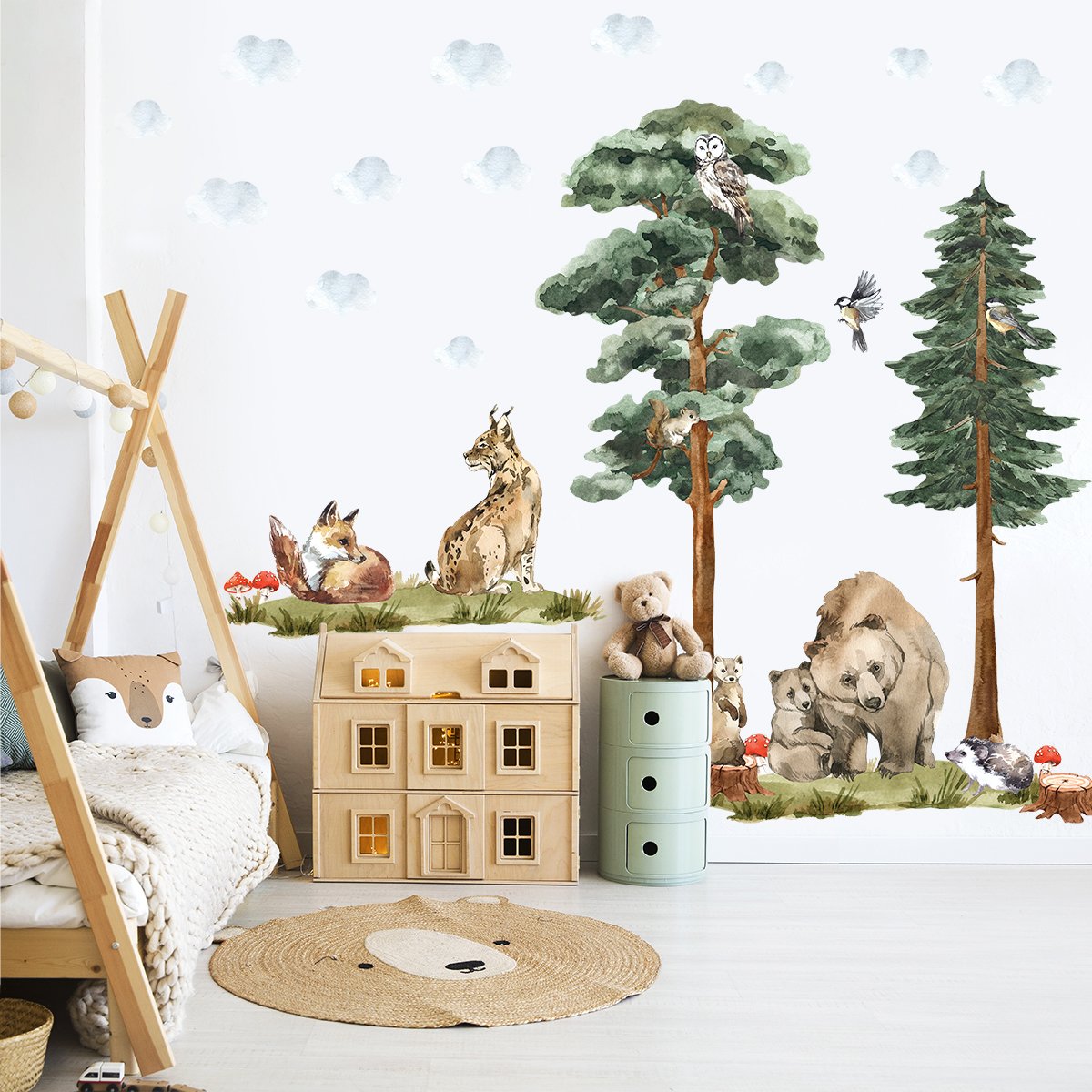 Naklejki na ścianę dla dzieci las i zwierzęta leśne