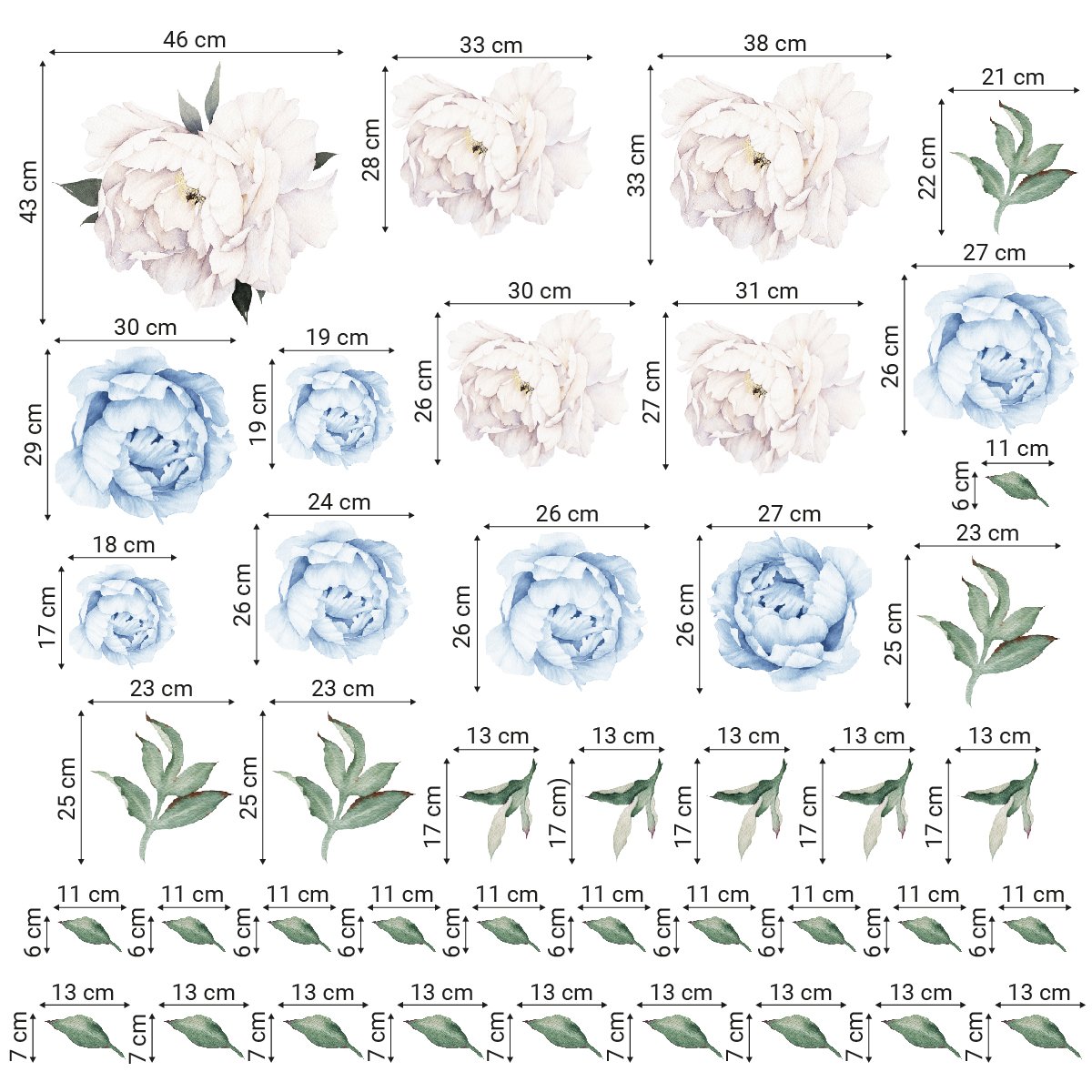 Naklejki na ścianę dla dzieci białe i niebieskie piwonie#kolor_niebieski