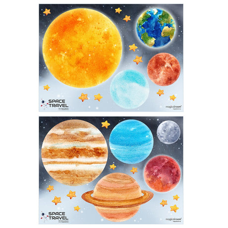 Duże naklejki na ścianę dla dzieci planety, słońce, ziemia, mars, jowisz, saturn, uran, neptun, pluton i gwiazdy