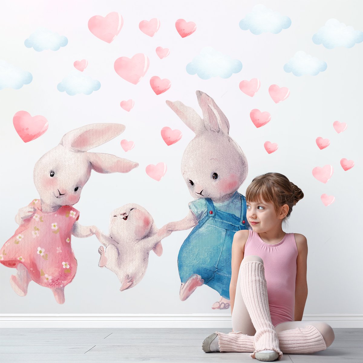 Naklejki na ścianę dla dziewczynki rodzina królików