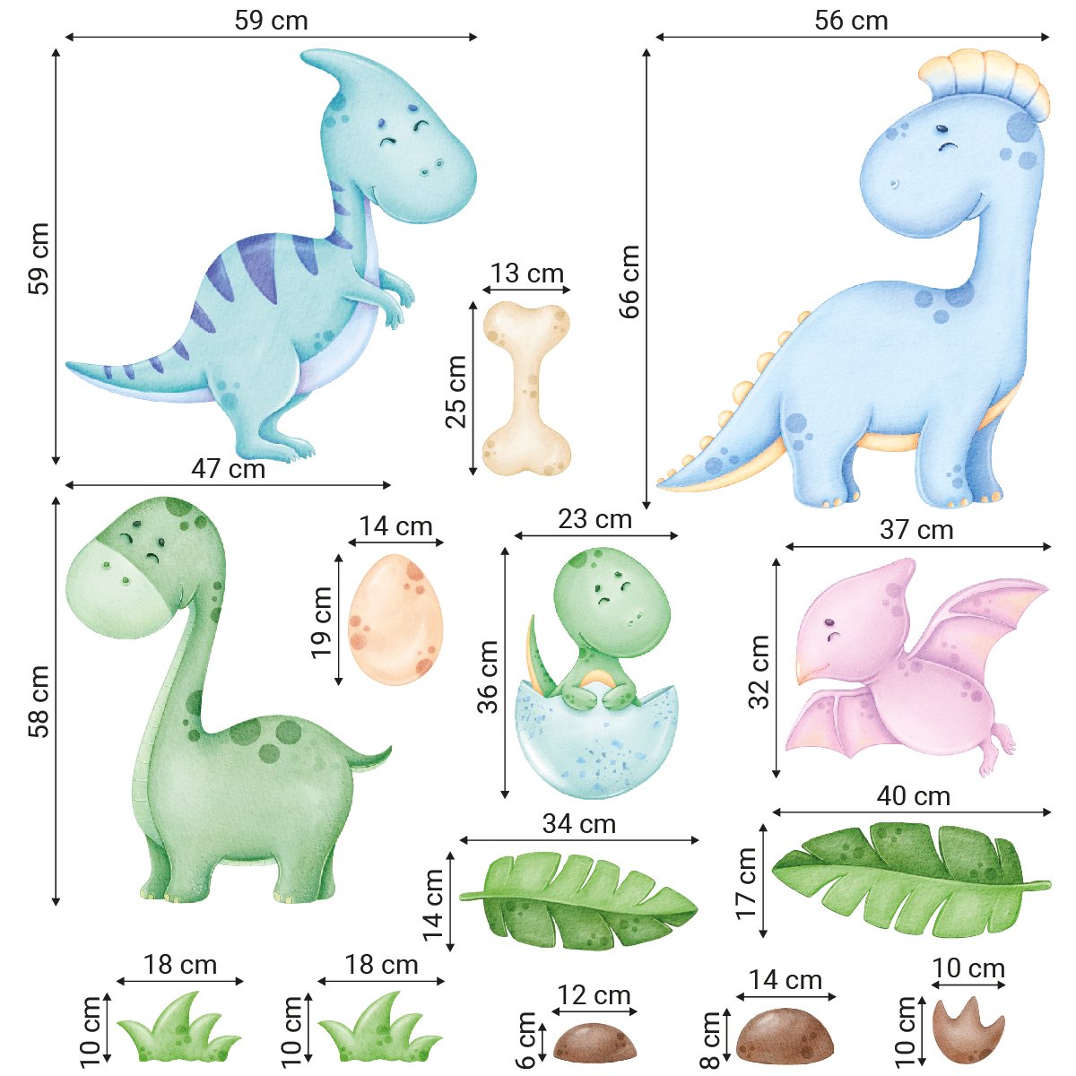 Naklejki na ścianę do pokoju dziecięcego, wesołe dinozaury