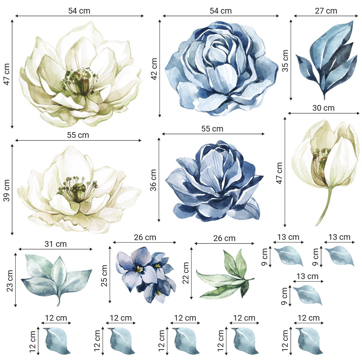 Naklejki na ścianę do salonu niebieskie kwiaty#kolor_niebieski