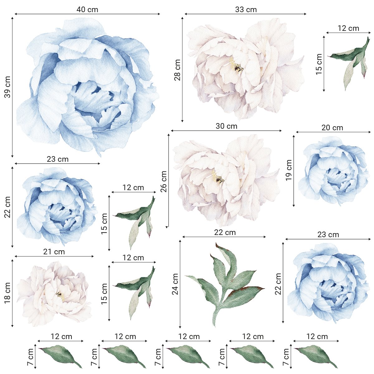 Naklejki na ścianę białe i niebieskie kwiaty do sypialni nad łóżko#kolor_niebieski