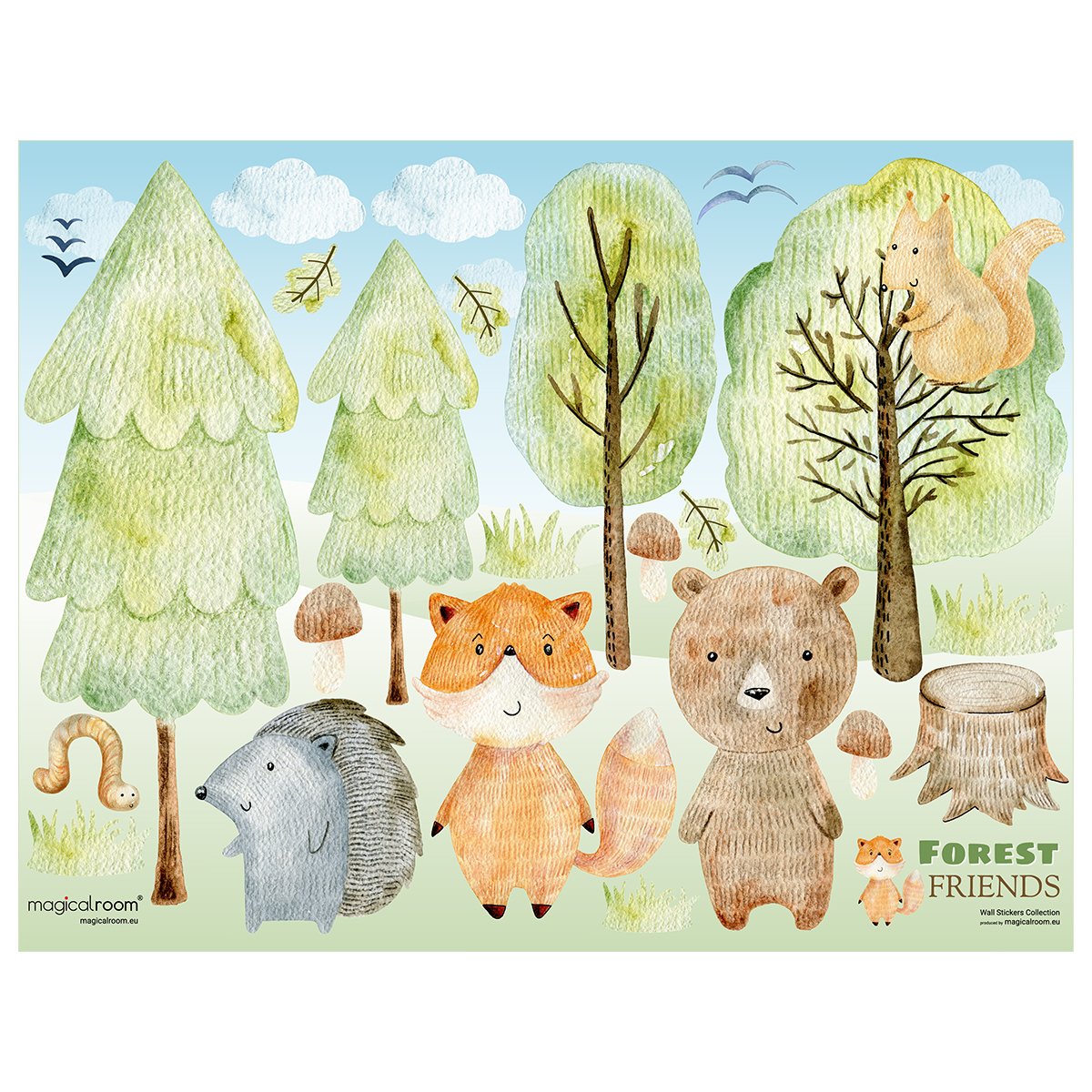 Naklejki na ścianę zielone drzewa i zwierzęta