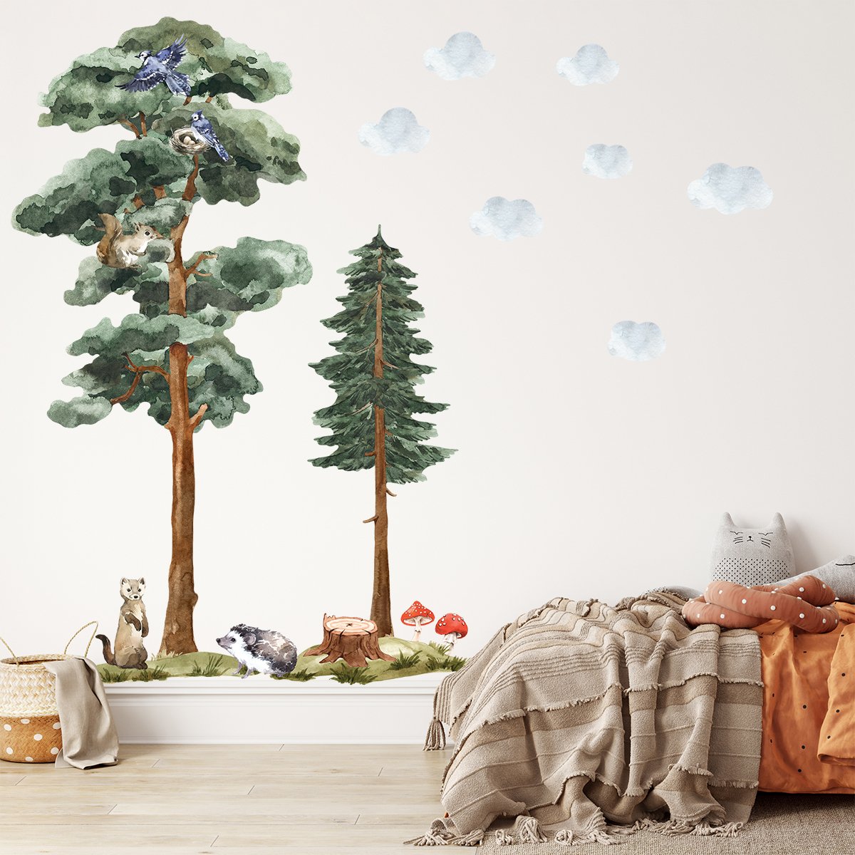 Duże naklejki na ścianę dla dzieci wysokie drzewa, świerk i grab